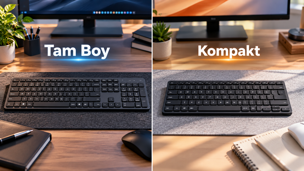 Ofis klavyesi modelleri karşılaştırması: Tam Boy ve Kompakt tasarımlar için rahat yazım deneyimi ve ergonomi.