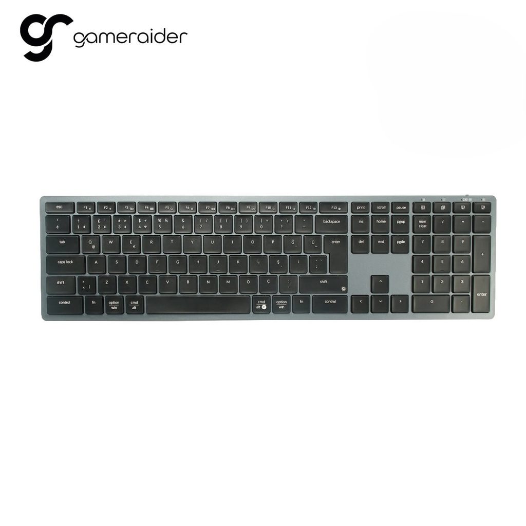 GamerAider logosu üst köşede ve siyah USB klavye görüntüsü, geniş PC yazı alanı için tasarlanmış.