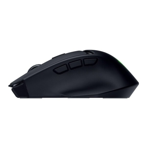 Razer Basilisk mobil siyah kablosuz oyuncu fare, optik sensör, yan tuşlar ve ergonomik tasarım.